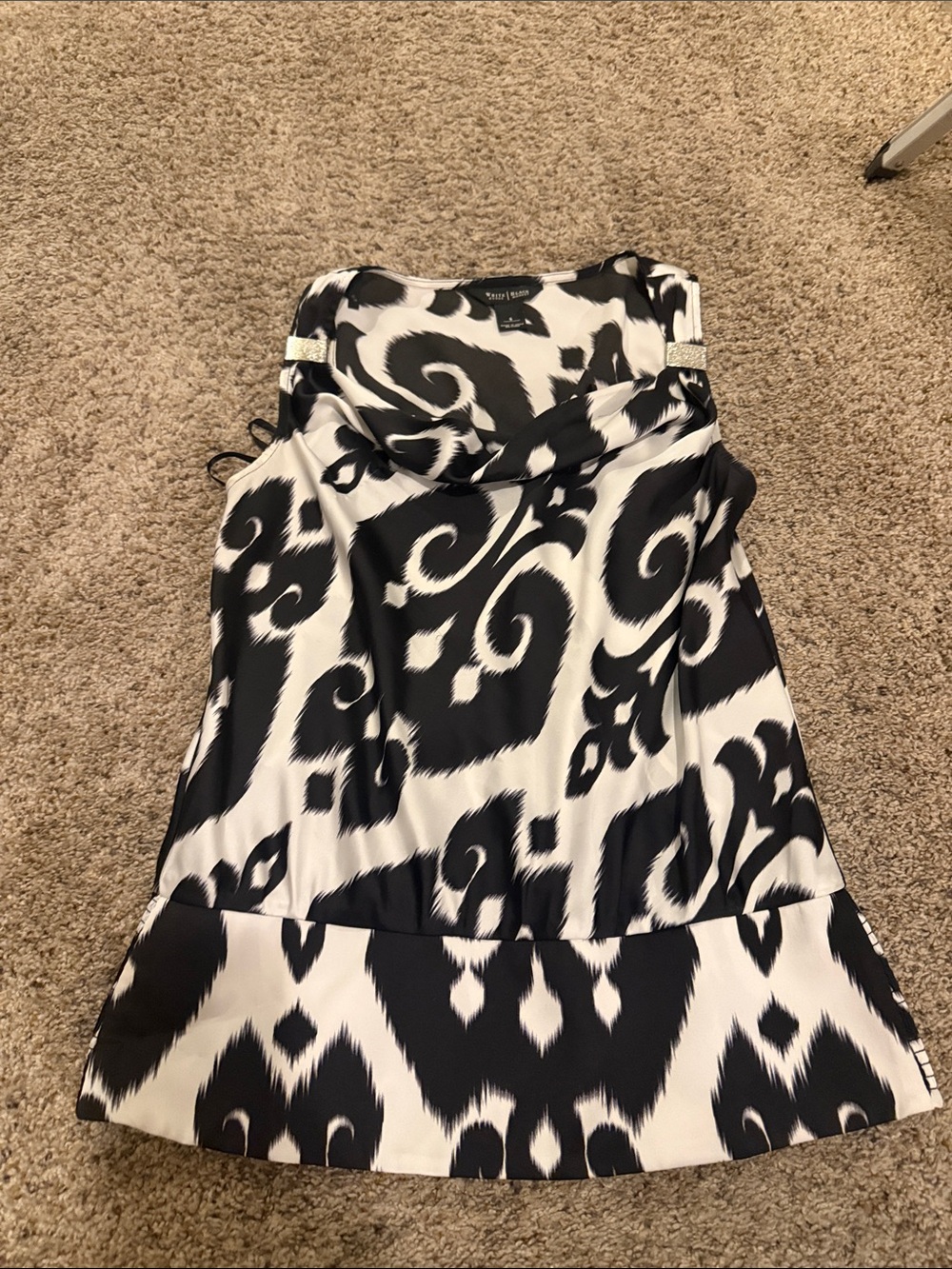 Ruby Rd. Black and White Abstract Print Cowl Neck Sleeveless Top